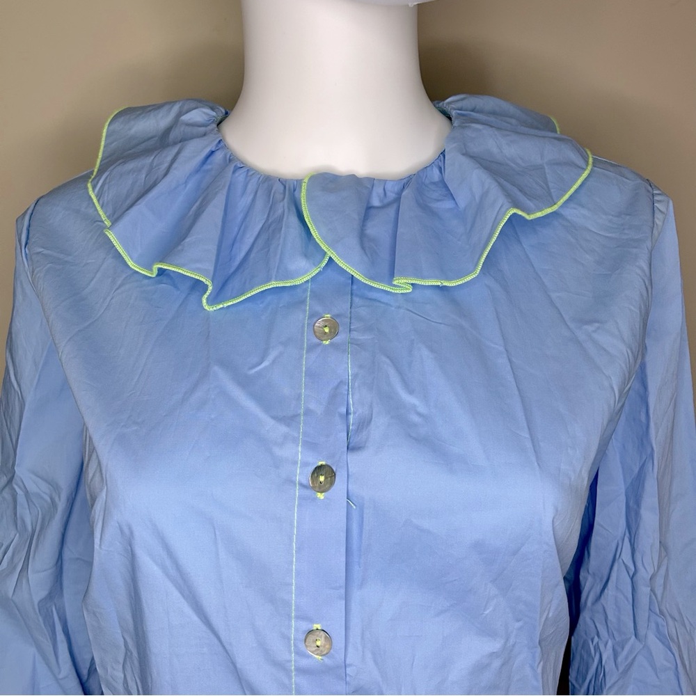 Dr. Bloom Blue Ruffle Blouse - Picture 2 of 12